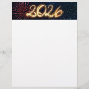 Papel Timbrado Fogos de Artifício de Ano Novo Feliz 2026 Brilhant