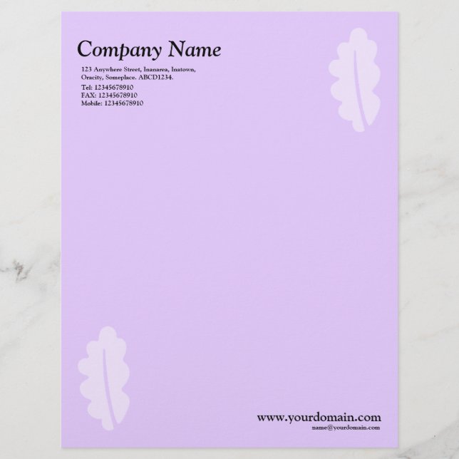 Papel Timbrado Folha de Carvalho Elegante - Roxo Claro (Frente)