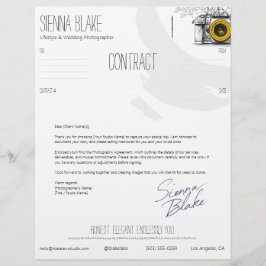 Papel Timbrado Folha de Cobrir do Contrato com Fotógrafo de Câmer