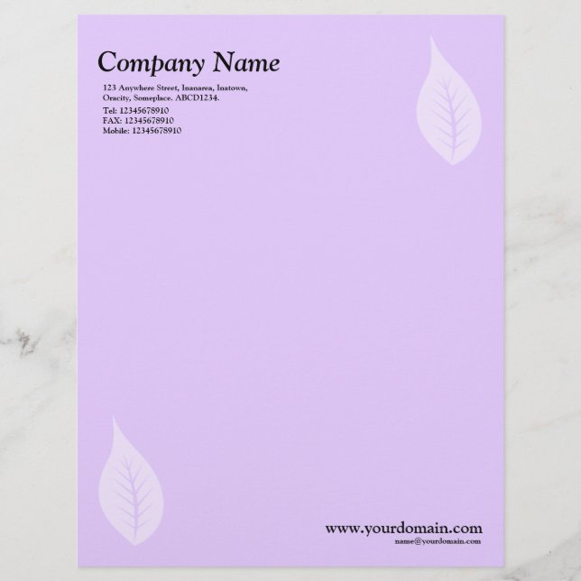 Papel Timbrado Folha Elegante - Roxo Claro (Frente)