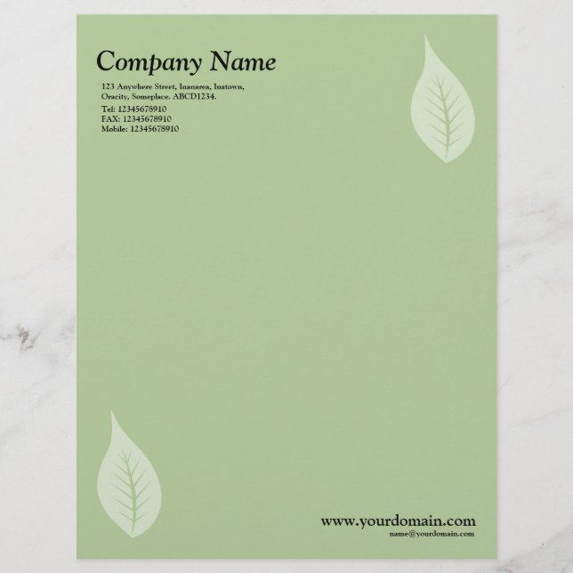 Papel Timbrado Folha Elegante - Verde (Frente)
