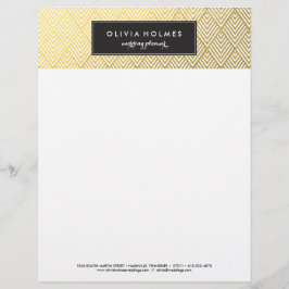 Papel Timbrado Folha Preta e Dourada Folha Chevron Letterhead