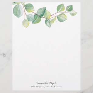 Papel Timbrado Folhas de Eucalyptus de Aquarela Elegante