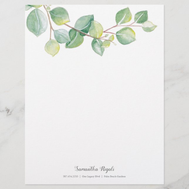 Papel Timbrado Folhas de Eucalyptus de Aquarela Elegante (Frente)