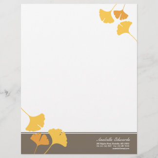 Papel Timbrado Folhas de ginkgo ouro cinza amarelo outono