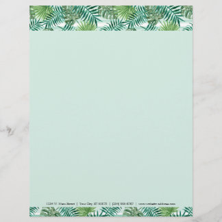 Papel Timbrado Folhas de palmeira verdes tropicais chiques retros