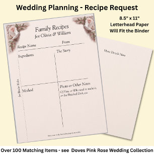 Papel Timbrado Folhas de Receitas de Família, Rosas Cor-de-Rosa e