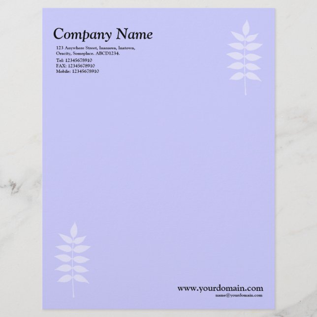 Papel Timbrado Folhas Elegantes - Azul Claro (Frente)
