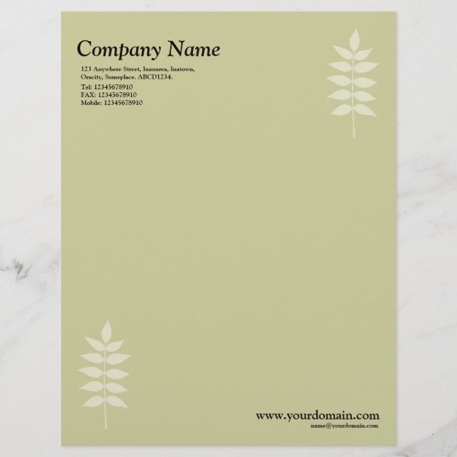 Papel Timbrado Folhas Elegantes - Bege Claro (Frente)