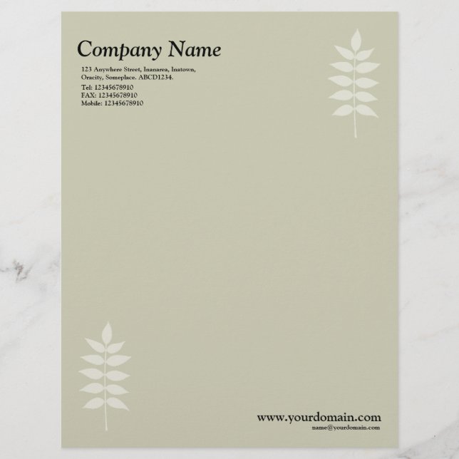 Papel Timbrado Folhas Elegantes - Bege Quente (Frente)