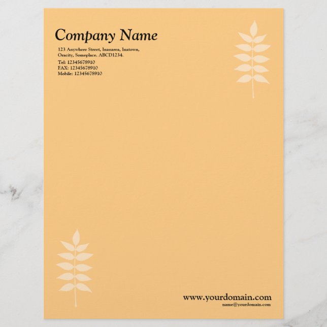Papel Timbrado Folhas Elegantes - Laranja Claro (Frente)