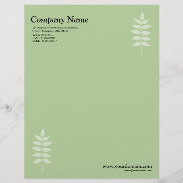 Papel Timbrado Folhas Elegantes - Verde (Frente)