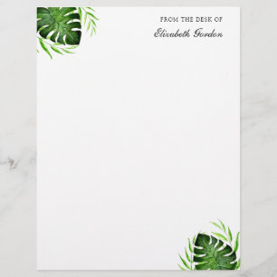Papel Timbrado Folhas Tropicais Selva Script Personalizado Chic