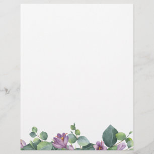 Papel Timbrado Folhas verdes de eucalipto floral roxo