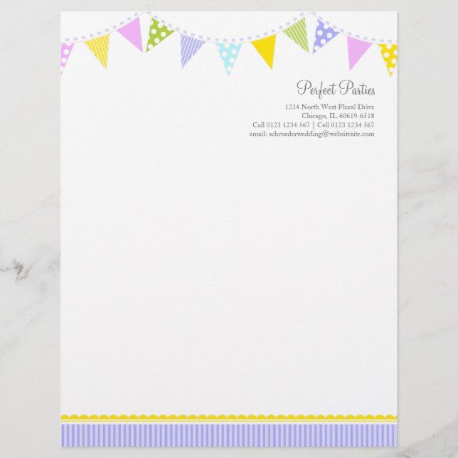 Papel Timbrado Folheto de eventos de festa de Bunting (Frente)