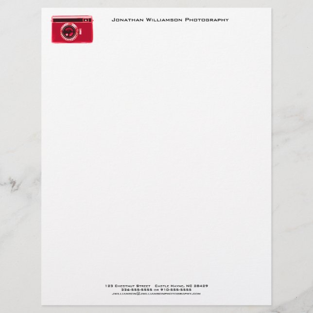 Papel Timbrado Fotografia da Câmera Vermelha - Cabeçalho (Frente)