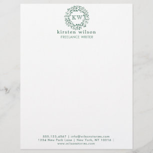 Papel Timbrado Frota das folhas verdes Monograma Letterhead