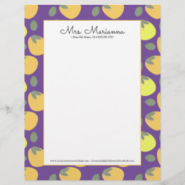 Papel Timbrado Fruta Amarela Laranja Manga Divertida