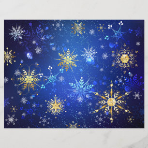 Papel Timbrado Fundo Azul XMAS com Flocos de Neve Ouro
