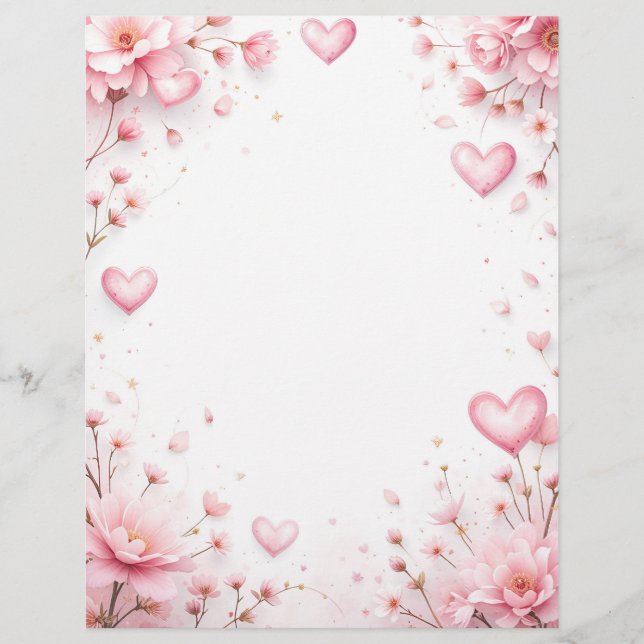 Papel Timbrado Fundo floral para uma letra em papel, para Valenti (Frente)