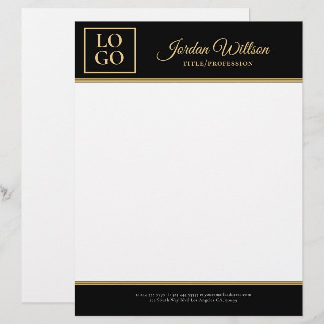 Papel Timbrado Fundo na moda Preto E Ouro (Frente/Verso)