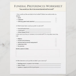 Papel Timbrado Funeral Preferences Worksheet