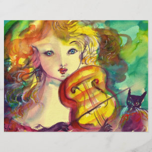 PAPEL TIMBRADO GAROTA VIOLINISTA, VIOLINA E GATO