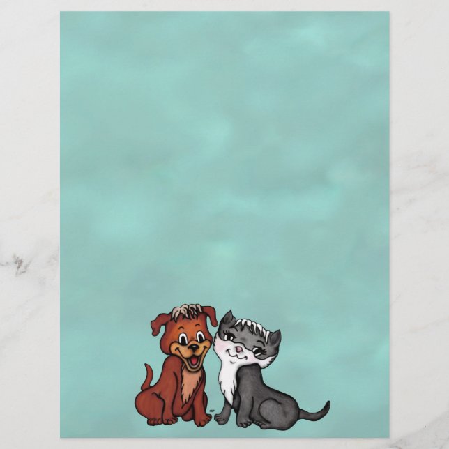 Papel Timbrado Gatinho e puppy, Edite seu texto (Frente)