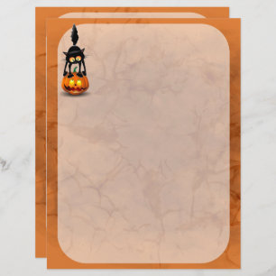 Papel Timbrado Gato Halloween Caricatura Assustada na Pumpkin