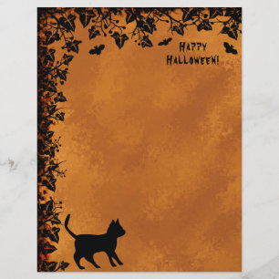 Papel Timbrado Gato Preto com Bat, Feliz Dia das Bruxas
