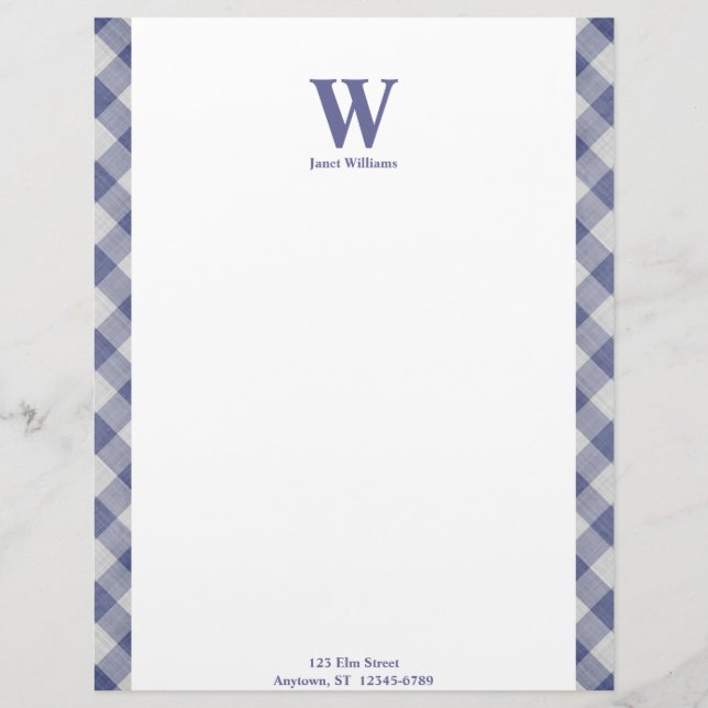 Papel Timbrado Gingham Monograma Letterhead (Frente)