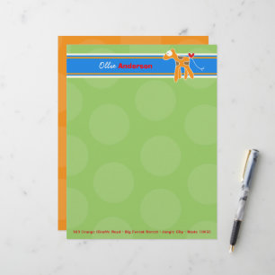 Papel Timbrado Girafa Laranja Desenho Pontos Verdes Criança Diver