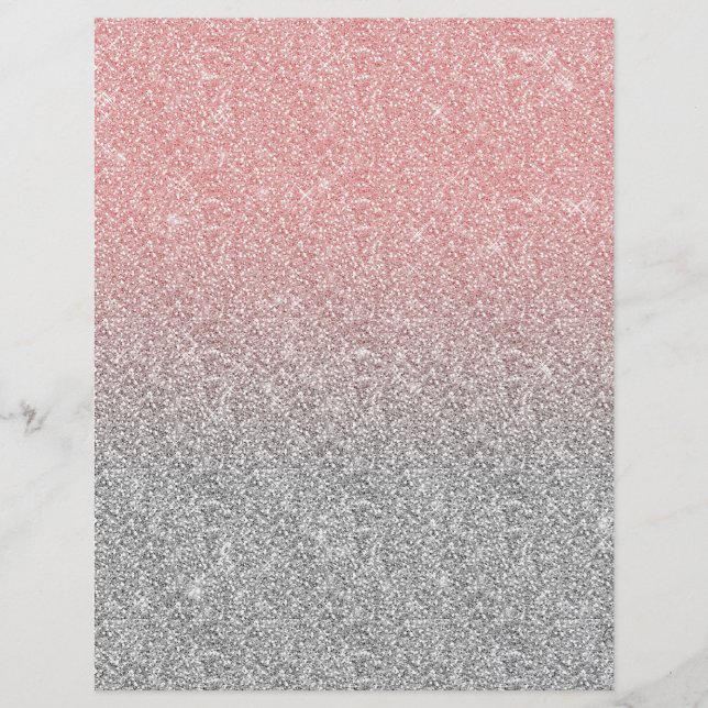 Papel Timbrado Girly Rosa Dourada Silver Glitter Design (Frente)