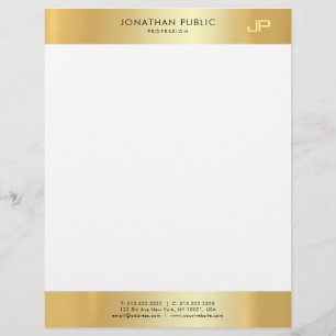 Papel Timbrado Glamor Dourado Monograma Elegante Branco Limpo Mod