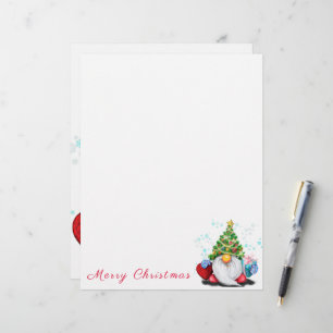 Papel Timbrado Gnomo bonitinho com chapéu de árvore de Natal e 