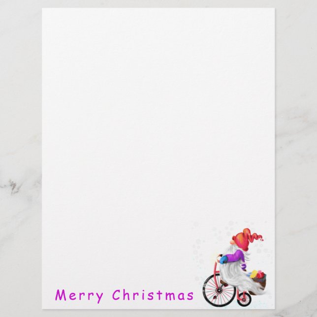 Papel Timbrado Gnomo de Natal com Bike e Gift Letterhead (Verso)