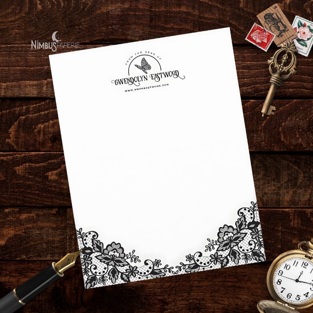 Papel Timbrado Gótico Vitoriano com Renda Preta e  (Criador carregado)