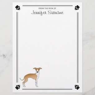Papel Timbrado Greyhound Italiano, Branco E Fawn E Paws E Texto