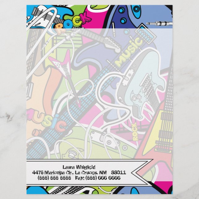 Papel Timbrado Guitar Rock Music Stationery Grung Letterhead (Frente)
