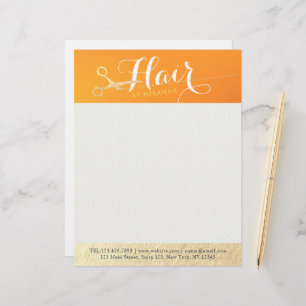 Papel Timbrado Hairstylist Makeup Salon Chic Orange Tesoura Doura