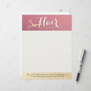 Papel Timbrado Hairstylist Makeup Salon Modern Pink Tesoura Doura