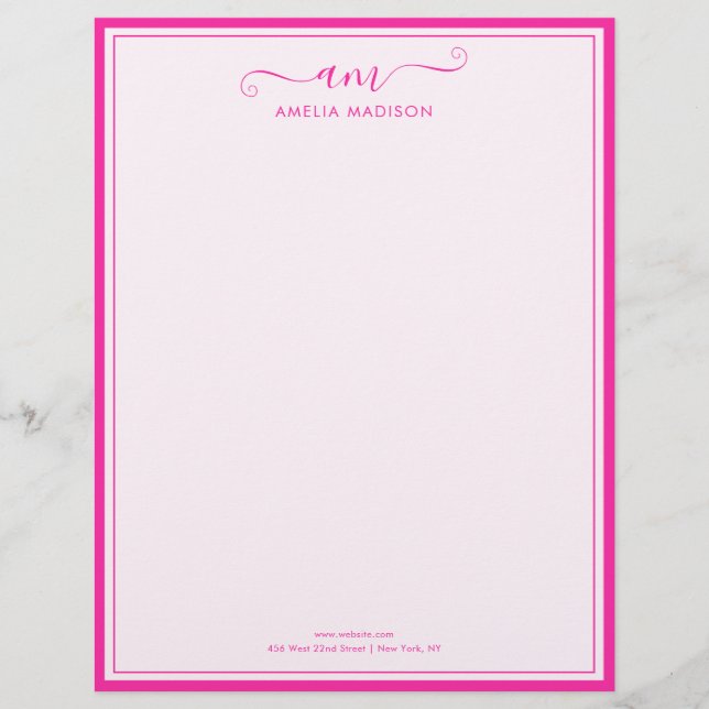Papel Timbrado Handwritten Script Vibrant Pink Letterhead (Frente)