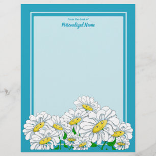 Papel Timbrado Happy Daisiers Blue - Azul sem linhas