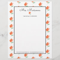 Hibisco Laranja Água-forte Mão Verão Script