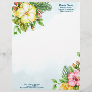 Papel Timbrado Hibiscus Hawaiian Tropical Floral