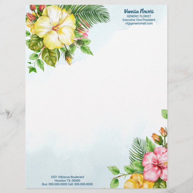 Papel Timbrado Hibiscus Hawaiian Tropical Floral (Frente)