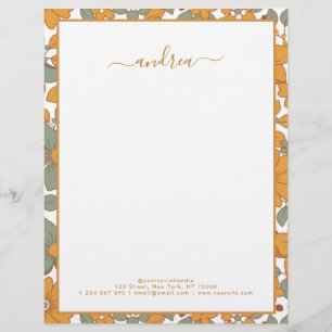 Papel Timbrado Hippie do Nome de Negócios Floral e Personalizado