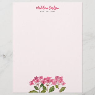 Papel Timbrado Hydrangea Lacecaps, Cor de Água Rosa, Pintura Flor