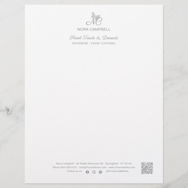 Papel Timbrado Ícones de mídia social de código QR para monograma (Frente)