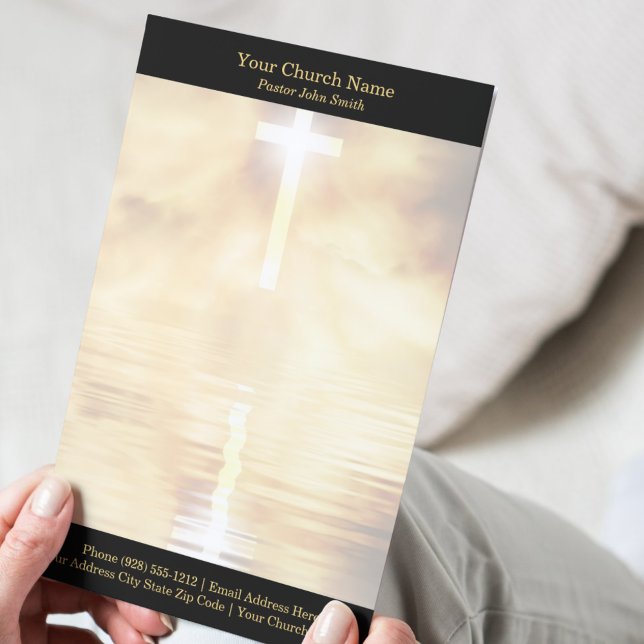 Papel Timbrado Igreja da Reflexão da Cruz de Ouro (Gold Cross Reflection Church Letterhead)